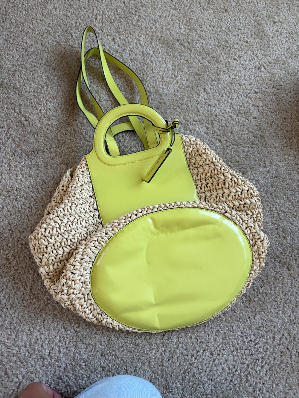 Vince Camuto Straw Tote with Lime Yellow Leather Accents